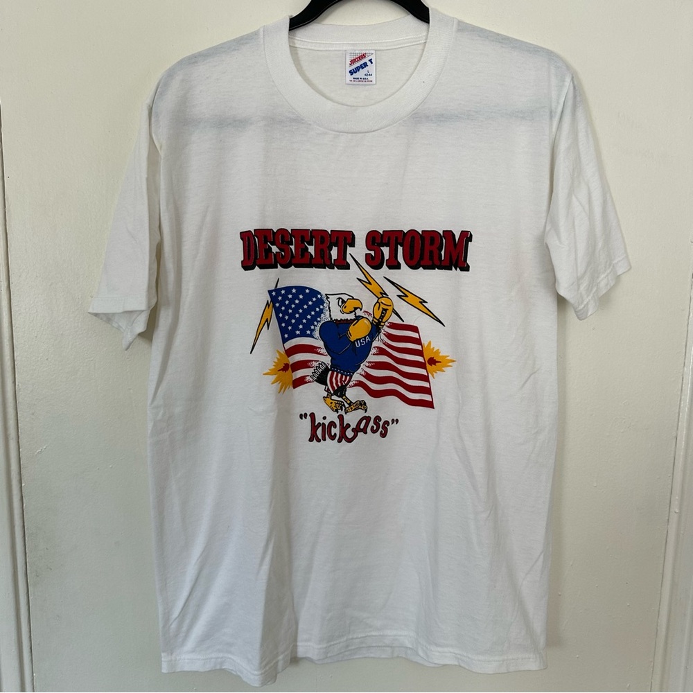 Vintage 90s Operation Desert Storm Graphic Tee Bald Eagle Military